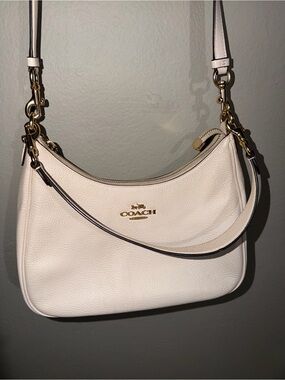 Coach Pebbled Leather Shoulder Bag in Off-White with Gold Hardware